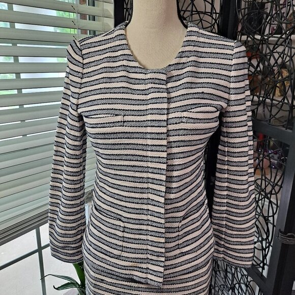 J Crew Tweed Skirt and Jacket Cream/Gray/Black Stripes - Picture 2 of 16